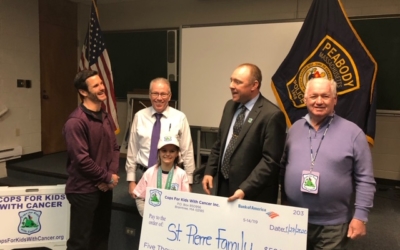 Sgt. Jim Harkins of Peabody Police Department and Eddie McNelley, both of CFKWC , went to Peabody Police Department and Made a donation to Madeline St. Pierre , 10 yr