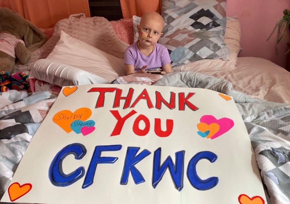 Shelby and her family send “thank you” photo to CFKWC after recent donation to their family