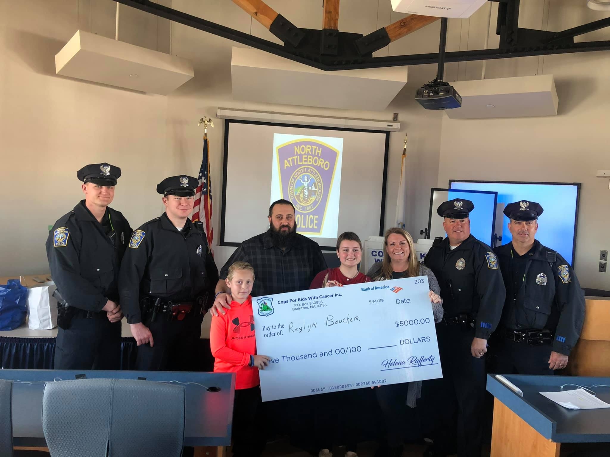 CFKWC’s went to N. Attleboro PD, where Kevin Calnan presented a $5,000 donation