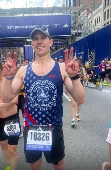 Brendan Cryan at the Boston Marathon in 2024.